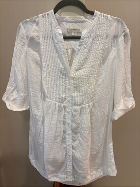 Coldwater Creek White Button-Front Pintuck Blouse